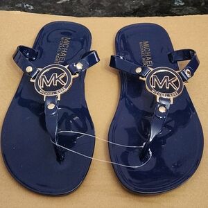 SALE Michael Kors Navy Blue Sandals with Blue & Gold  Metal Logo Accents Sz 6